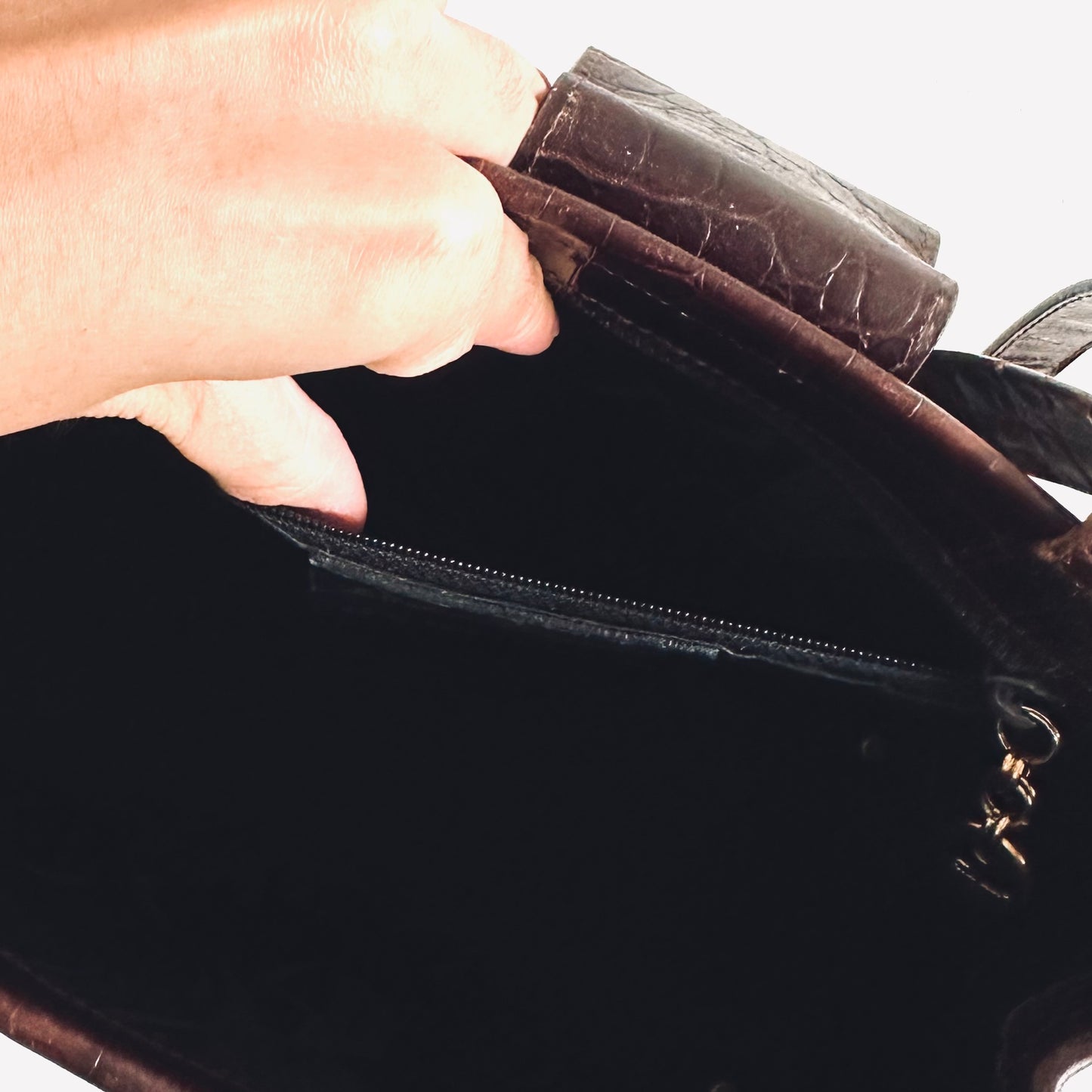 Salvatore Ferragamo Vara Dark Brown GHW Croc Embossed Leather 2-Way Shoulder Sling Top Handle Kelly Bag