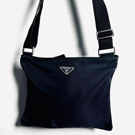 Prada Navy Blue Tessuto Classic Monogram Logo Nylon Shoulder Sling Bag