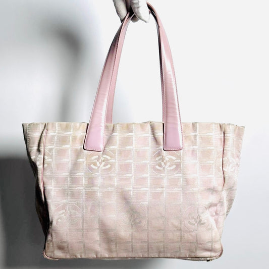 Chanel Pink GHW Travel Line Quilted Jacquard CC Monogram Logo Shopper Shoulder Tote Bag 8s