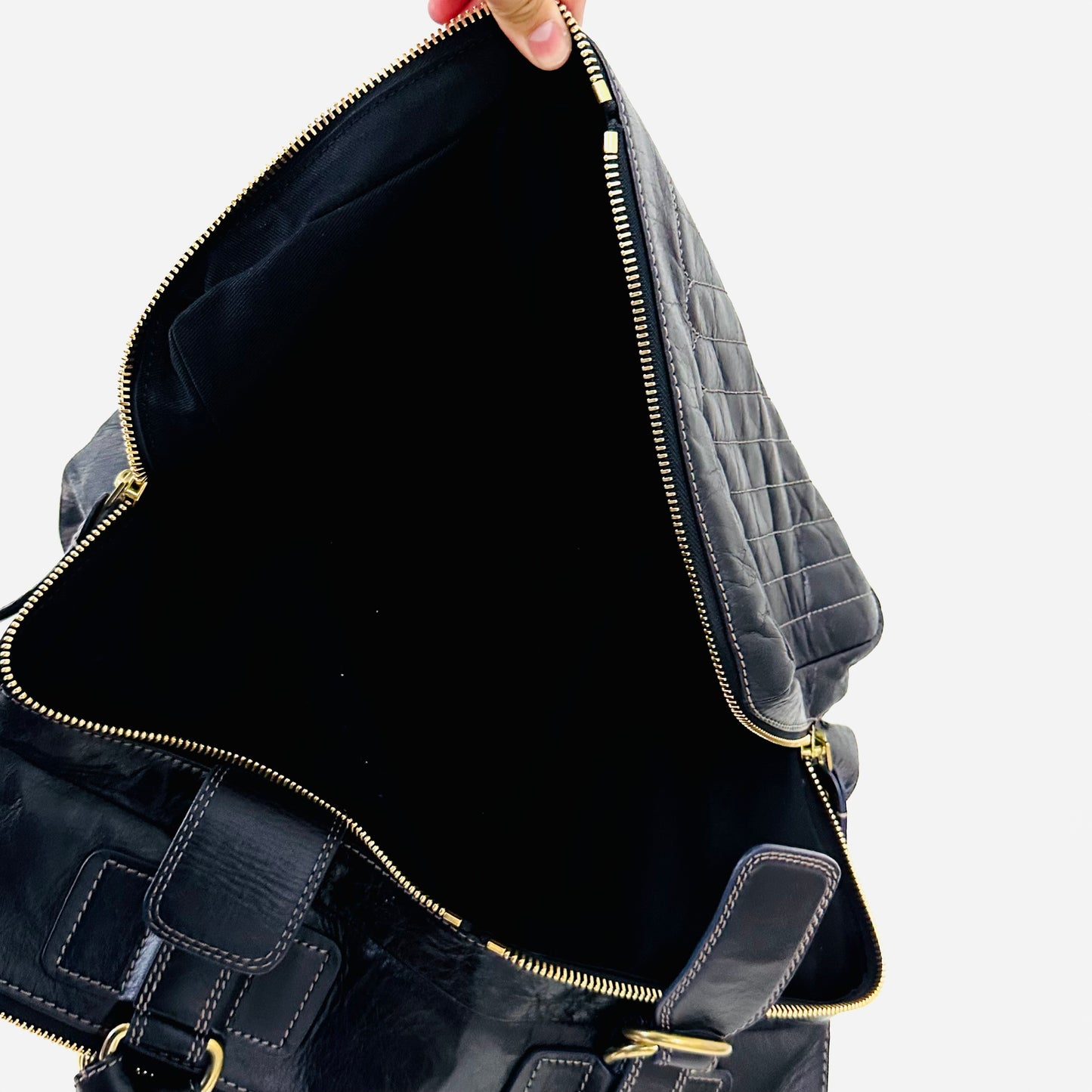 Chloe Black GHW Bahrain Leather Classic Monogram Logo Zip Shoulder Shopper Tote Bag