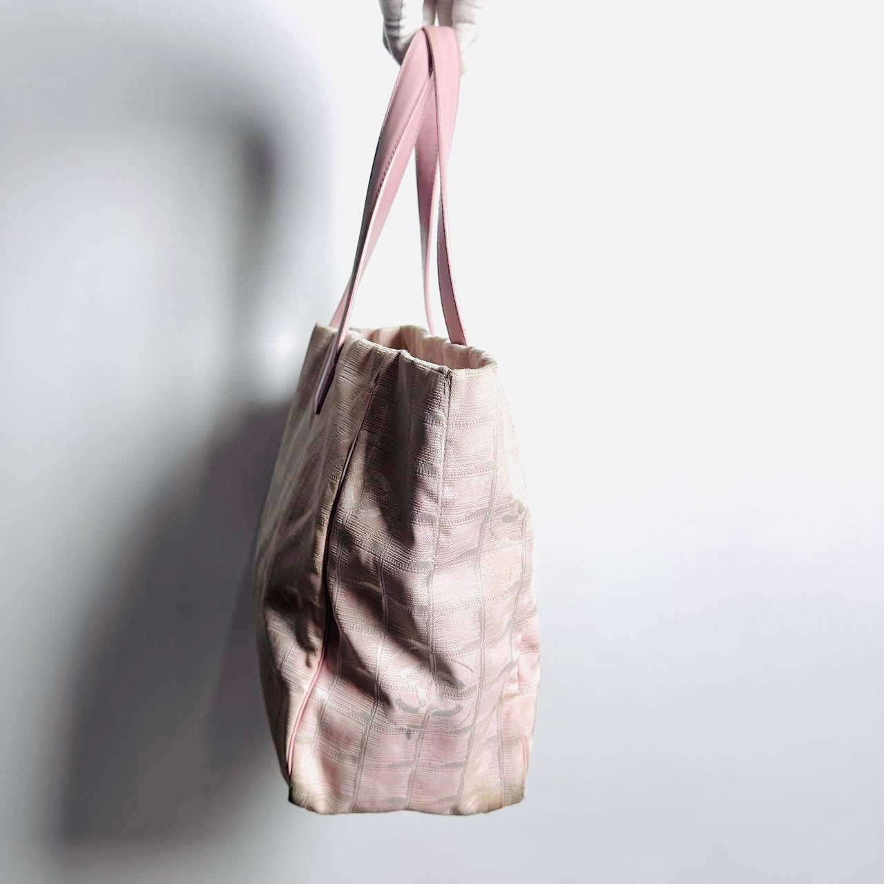 Chanel Pink GHW Travel Line Quilted Jacquard CC Monogram Logo Shopper Shoulder Tote Bag 8s