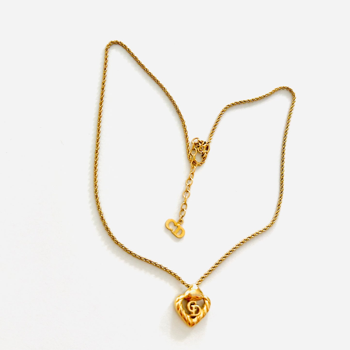 Christian Dior CD Gold Spiral Heart Monogram Logo Classic Vintage Necklace