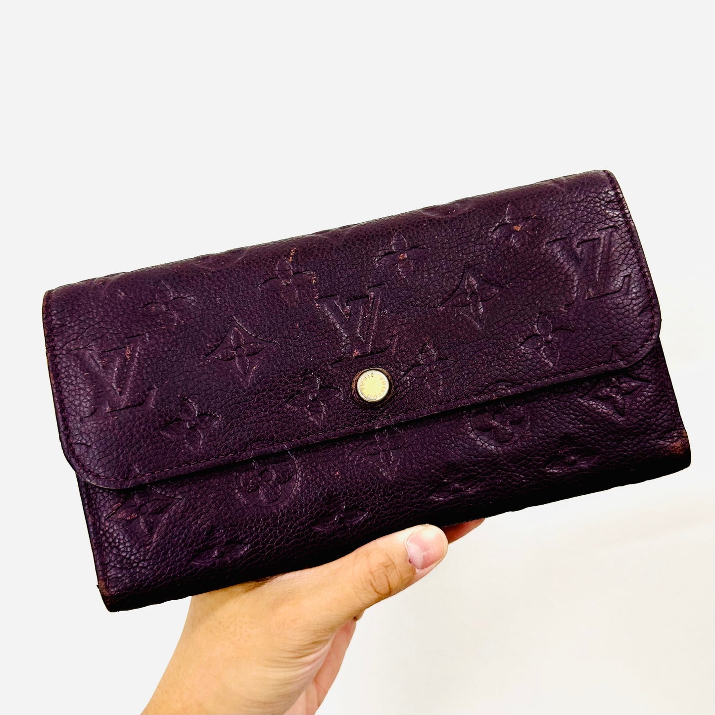 Louis Vuitton LV Virtuose Burgundy GHW Monogram Empreinte Leather Classic Logo Flap Long Wallet