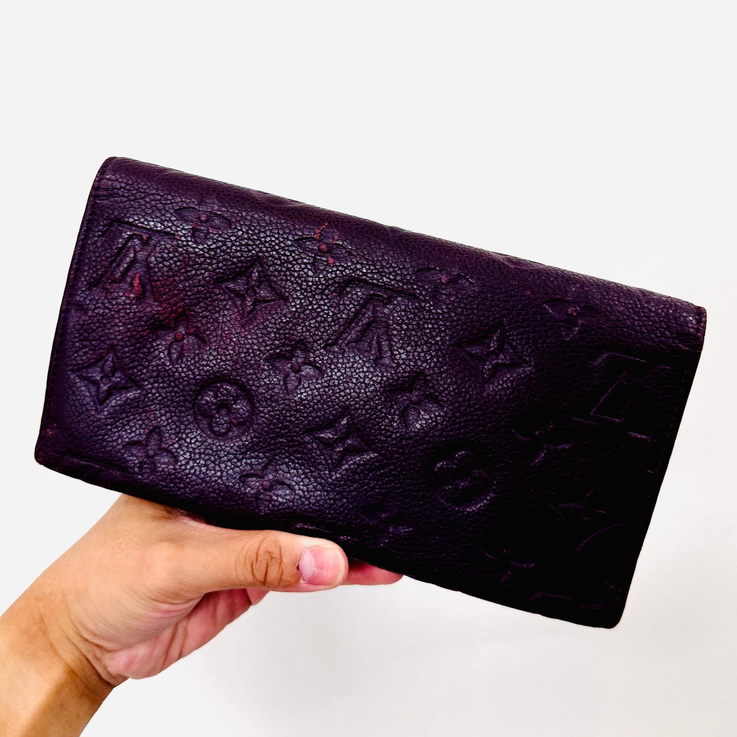 Louis Vuitton LV Virtuose Burgundy GHW Monogram Empreinte Leather Classic Logo Flap Long Wallet