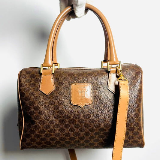 Celine Triomphe Macadam Monogram Logo GHW Boston Speedy 25 Bandouliere Shoulder Sling Top Handle Vintage Bag