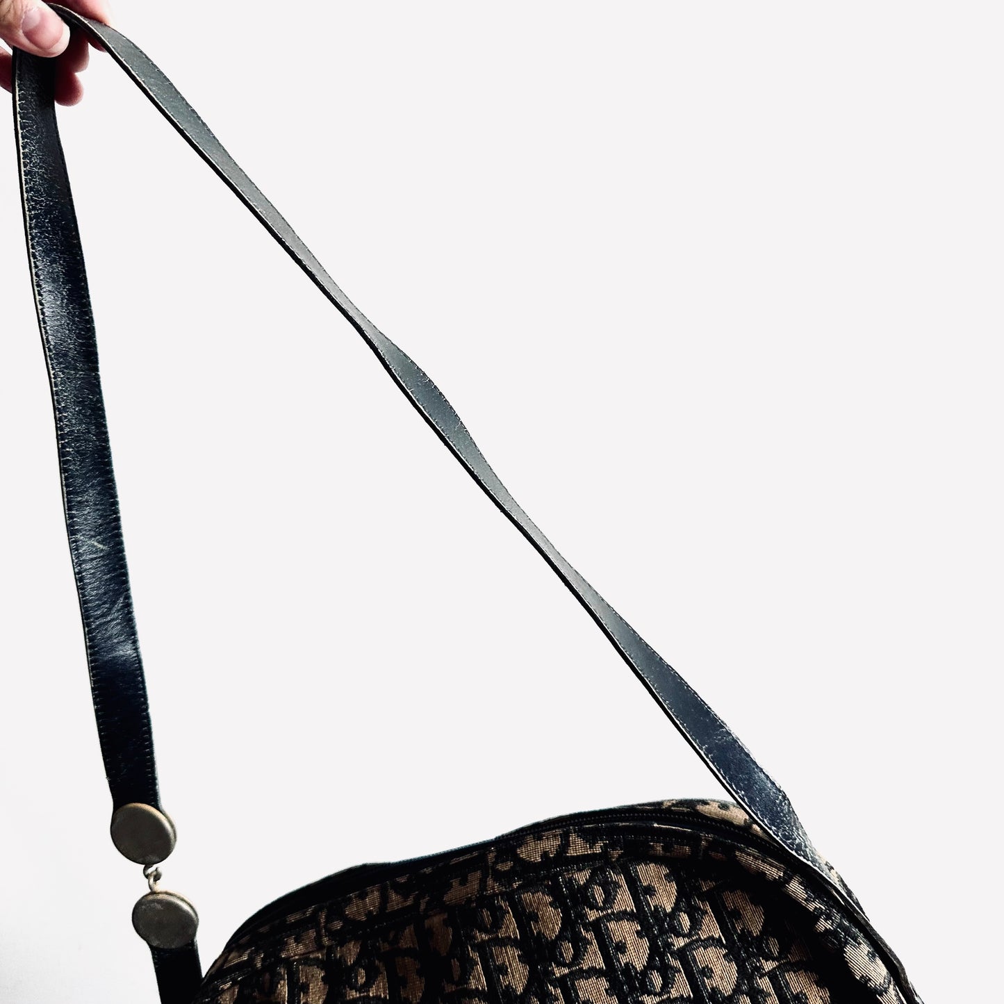 Christian Dior CD Navy Blue GHW Oblique Monogram Logo Zip Camera Shoulder Sling Bag