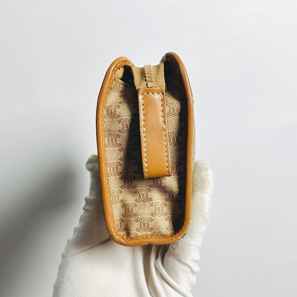 Celine Beige GHW Triomphe Macadam Monogram Logo GHW Mini Zip Clutch Pouch Case