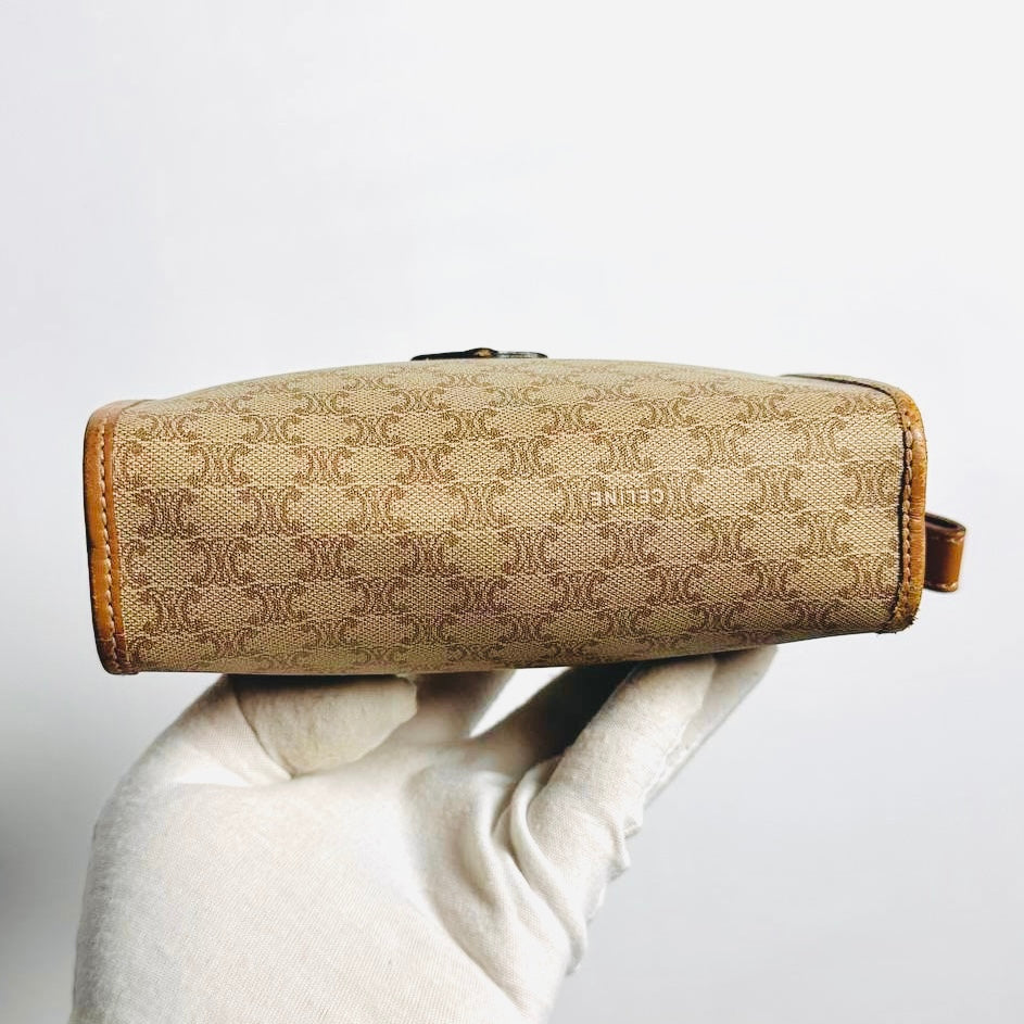 Celine Beige GHW Triomphe Macadam Monogram Logo GHW Mini Zip Clutch Pouch Case