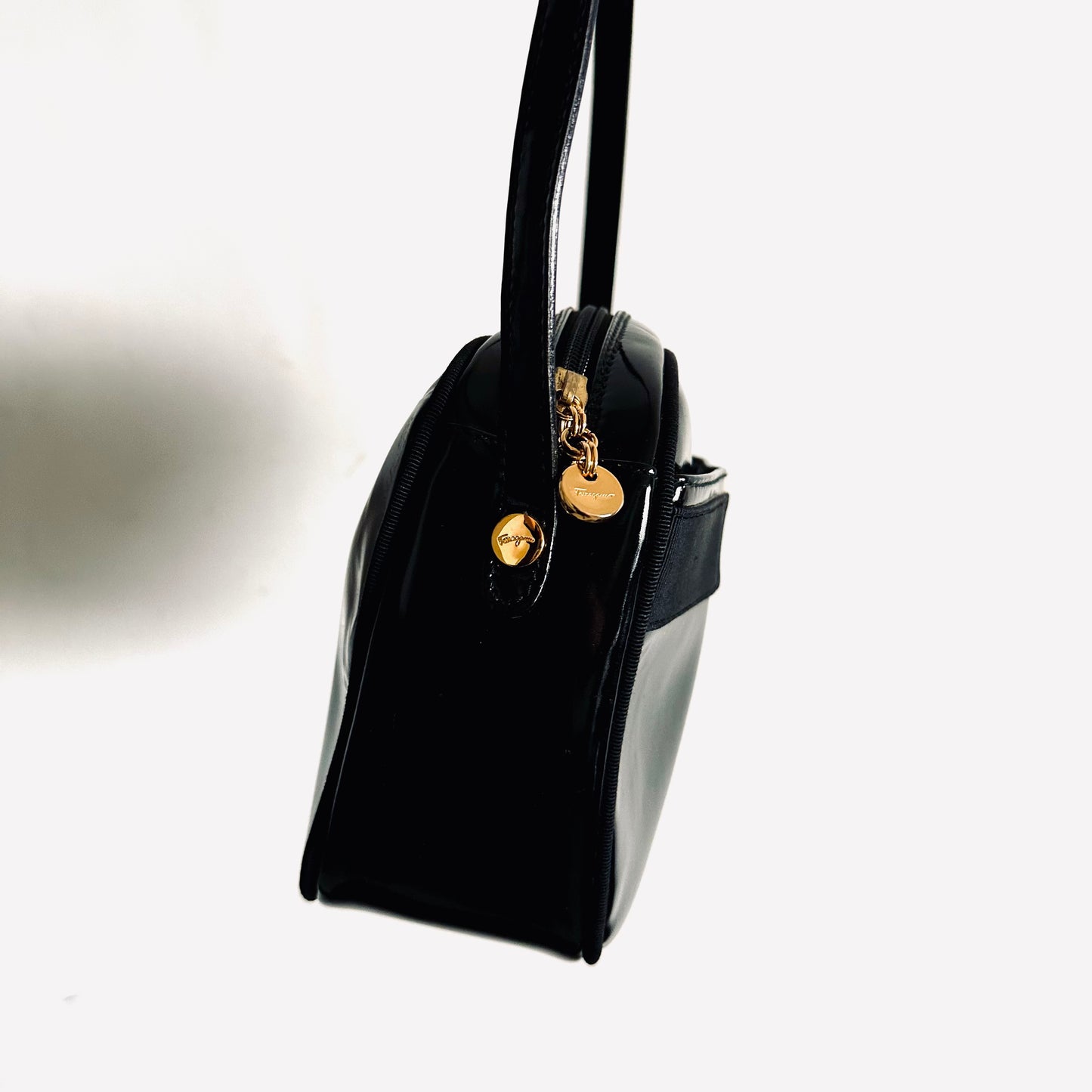 Salvatore Ferragamo Black GHW Vara Bow Camera Patent Leather Shoulder Sling Bag