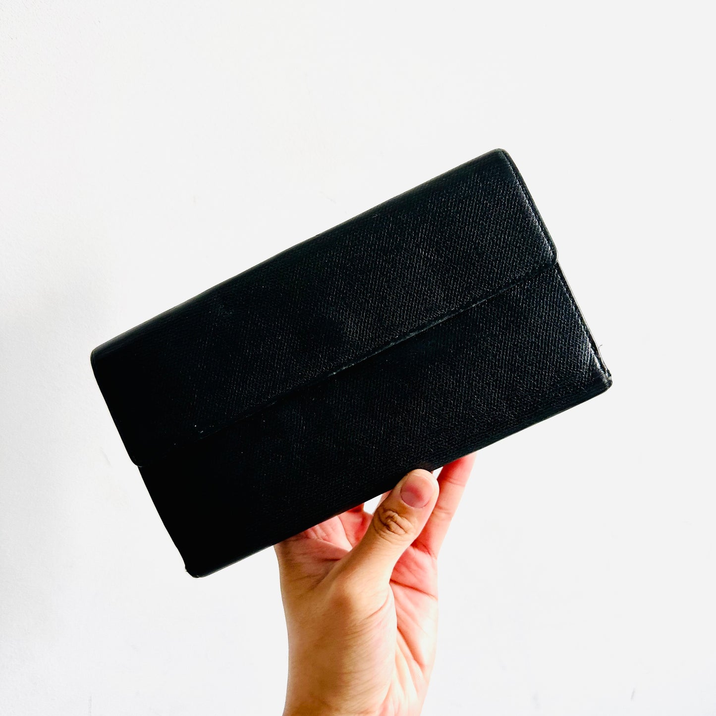 Chanel Black GHW CC Logo Grained Calfskin Leather Vintage Bifold Long Wallet 11s