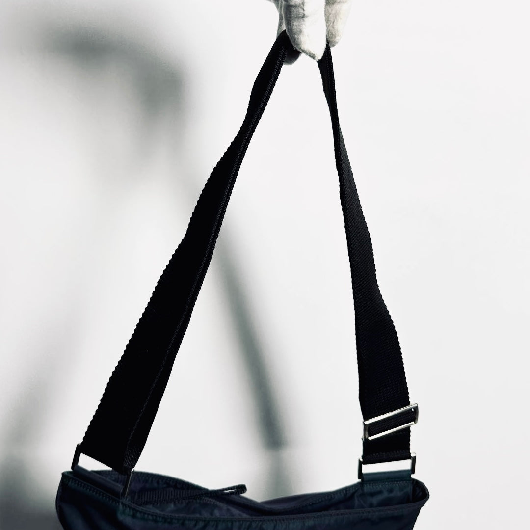 Prada Navy Blue Tessuto Classic Monogram Logo Nylon Shoulder Sling Bag