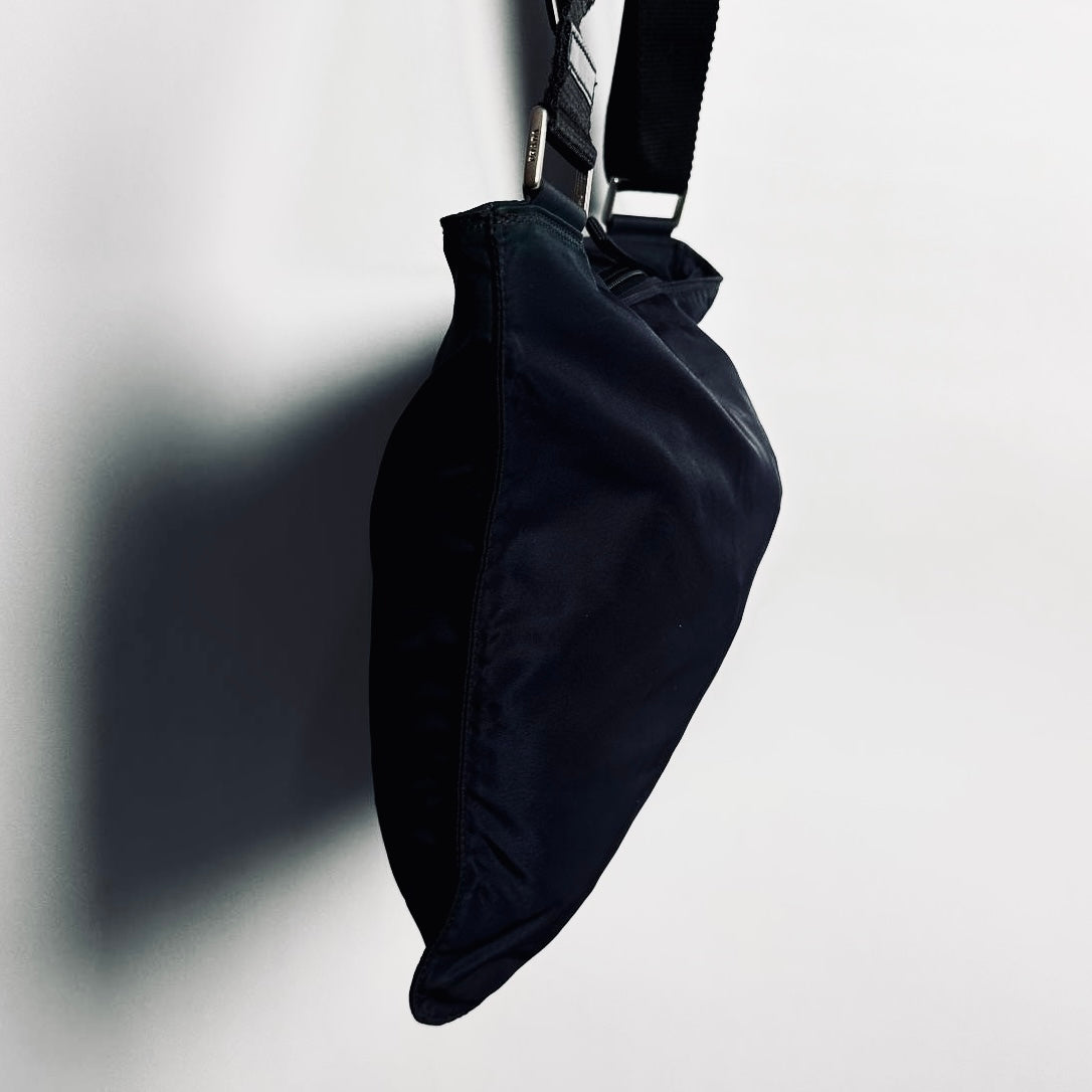 Prada Navy Blue Tessuto Classic Monogram Logo Nylon Shoulder Sling Bag