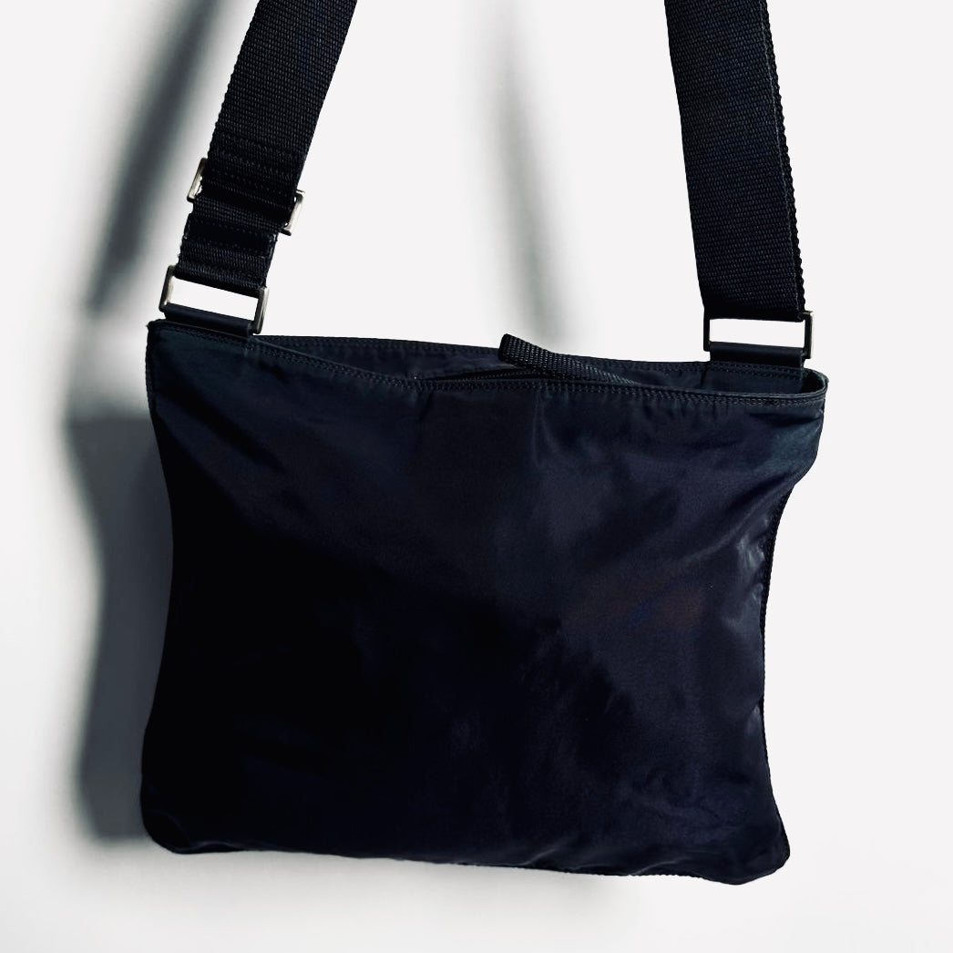 Prada Navy Blue Tessuto Classic Monogram Logo Nylon Shoulder Sling Bag