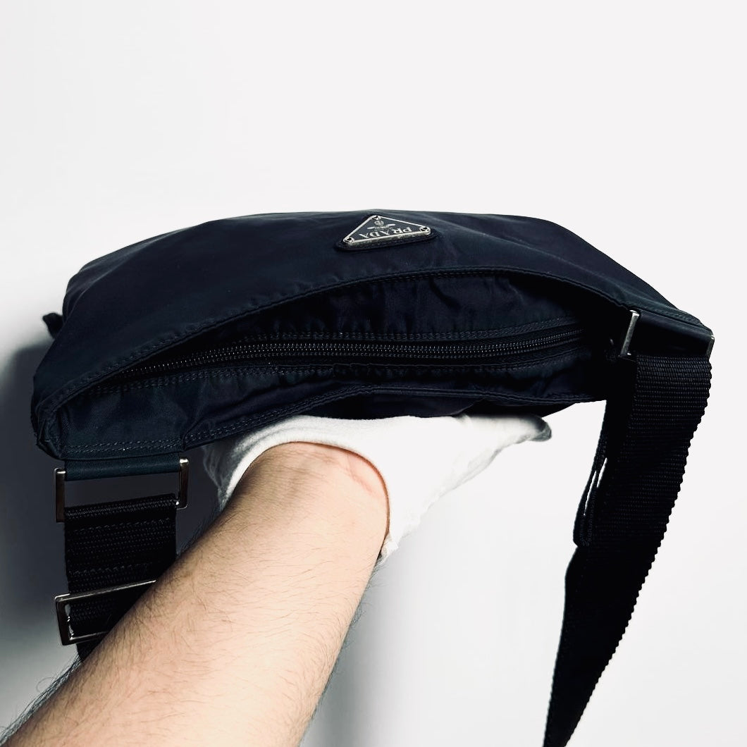 Prada Navy Blue Tessuto Classic Monogram Logo Nylon Shoulder Sling Bag