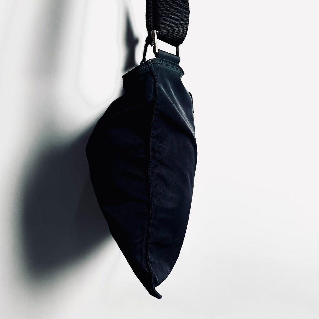 Prada Navy Blue Tessuto Classic Monogram Logo Nylon Shoulder Sling Bag