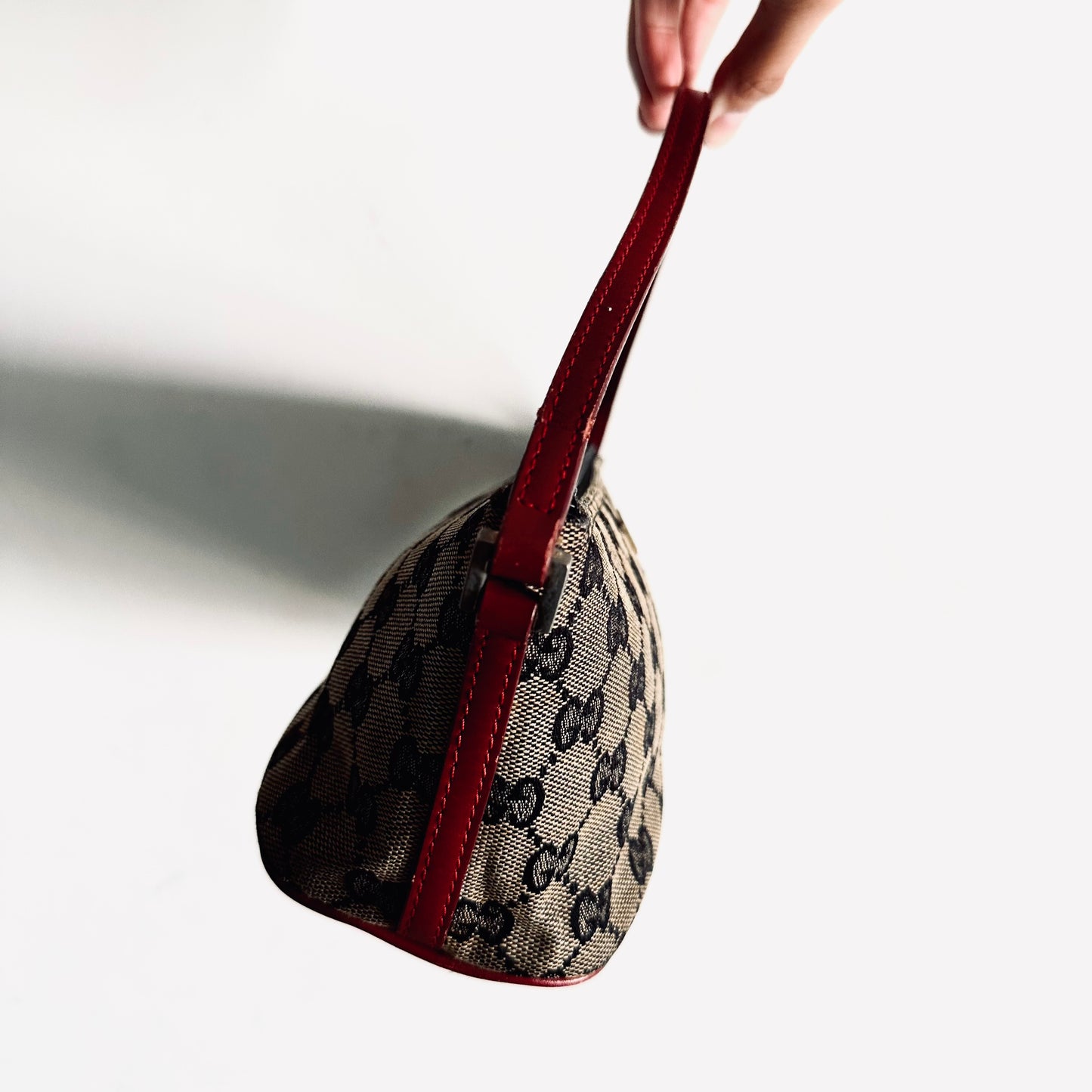 Gucci Black / Ash / Red GG Monogram Logo Mini Hobo Pochette Shoulder Bag