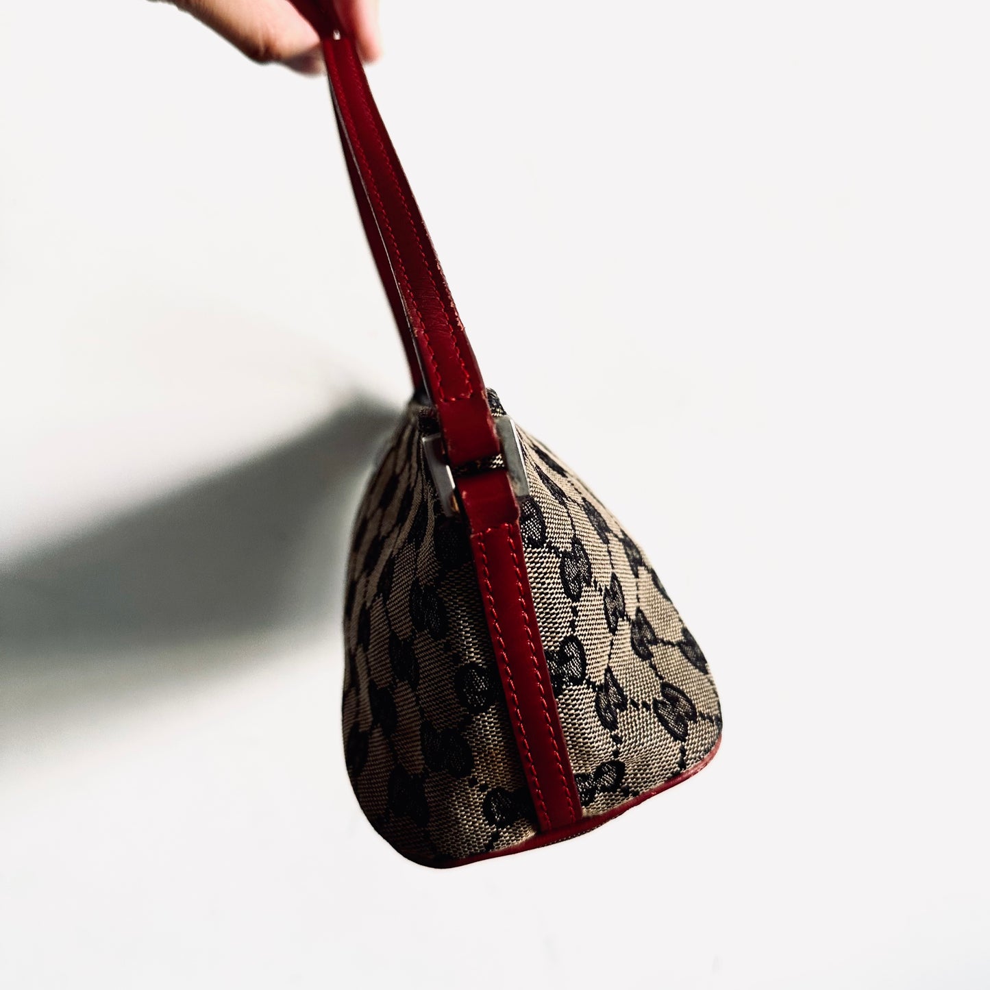 Gucci Black / Ash / Red GG Monogram Logo Mini Hobo Pochette Shoulder Bag