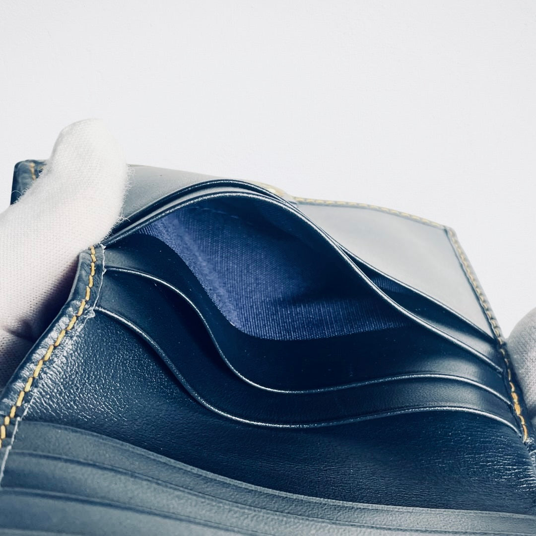 Christian Dior CD Navy Blue GHW Saddle Lotus Oblique Monogram Logo Flap Bifold Compact Wallet