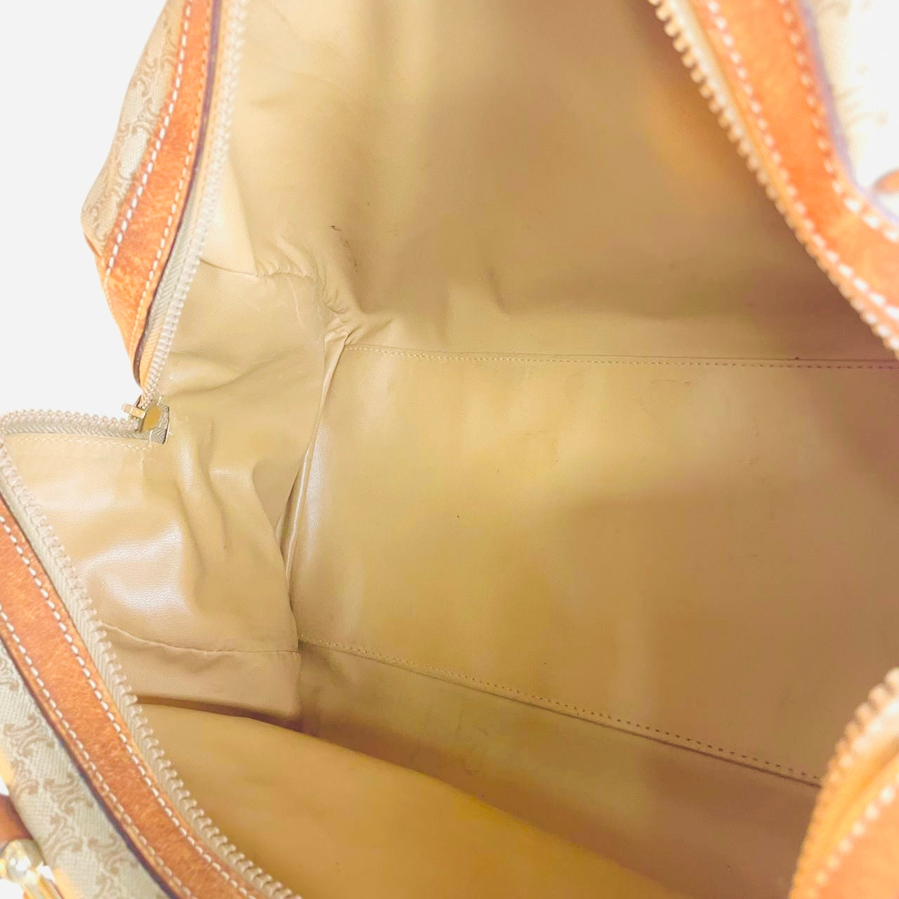 Celine Beige Triomphe Macadam Monogram Logo GHW Boston 35 Speedy Vintage Bag