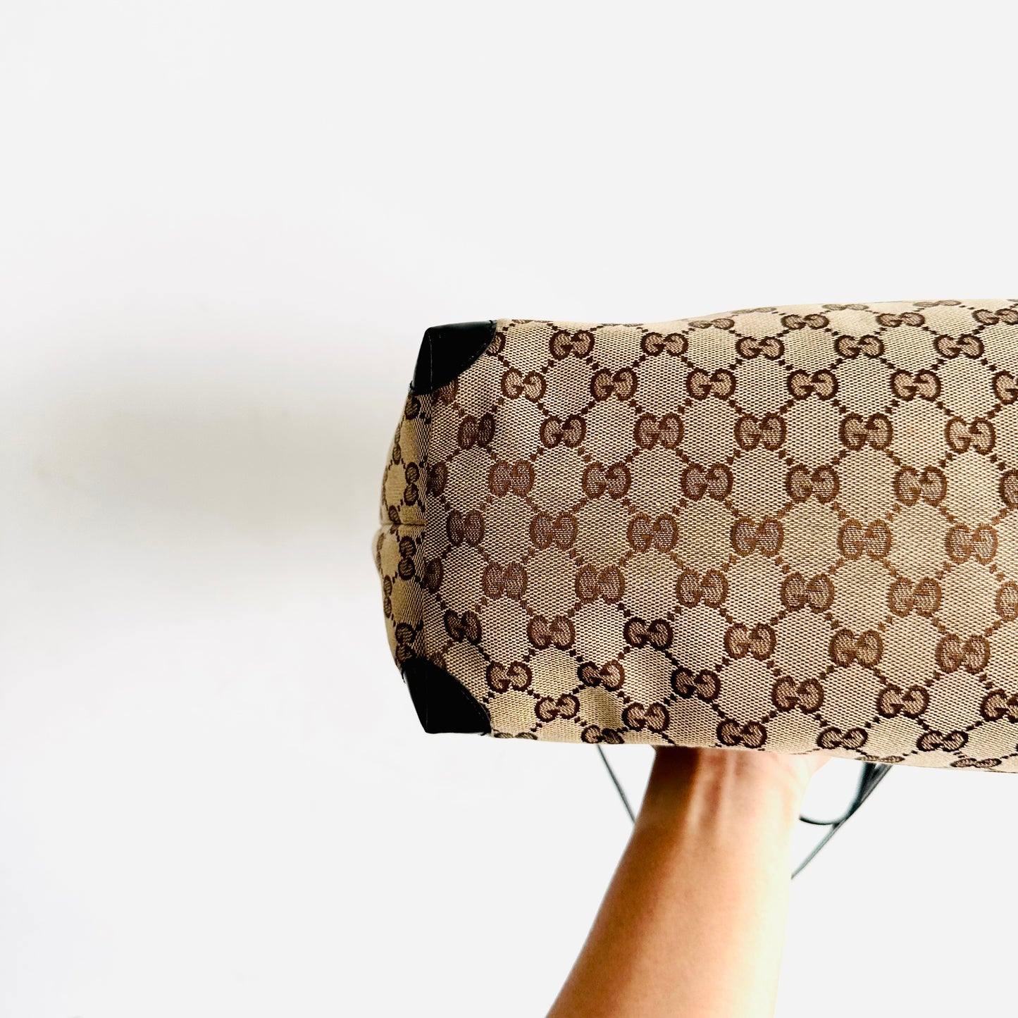 Gucci Beige / Black GHW GG Monogram Logo Sherry Charms Shopper Shoulder Tote Bag
