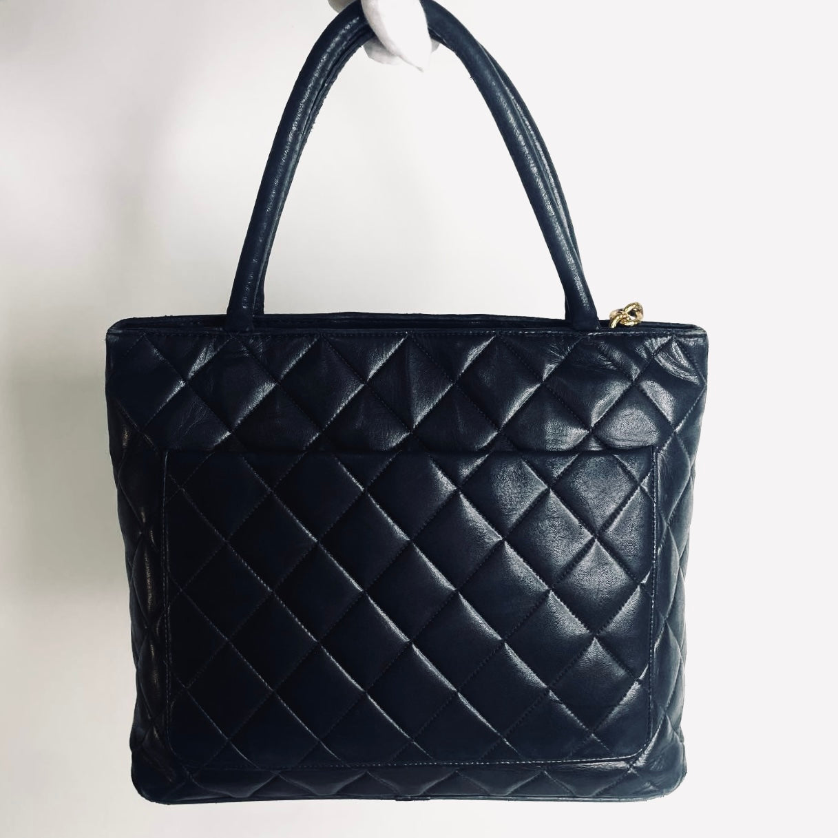 Chanel Black GHW Medallion Giant CC Monogram Logo Quilted Lambskin Shoulder Shopper Tote Bag 2s