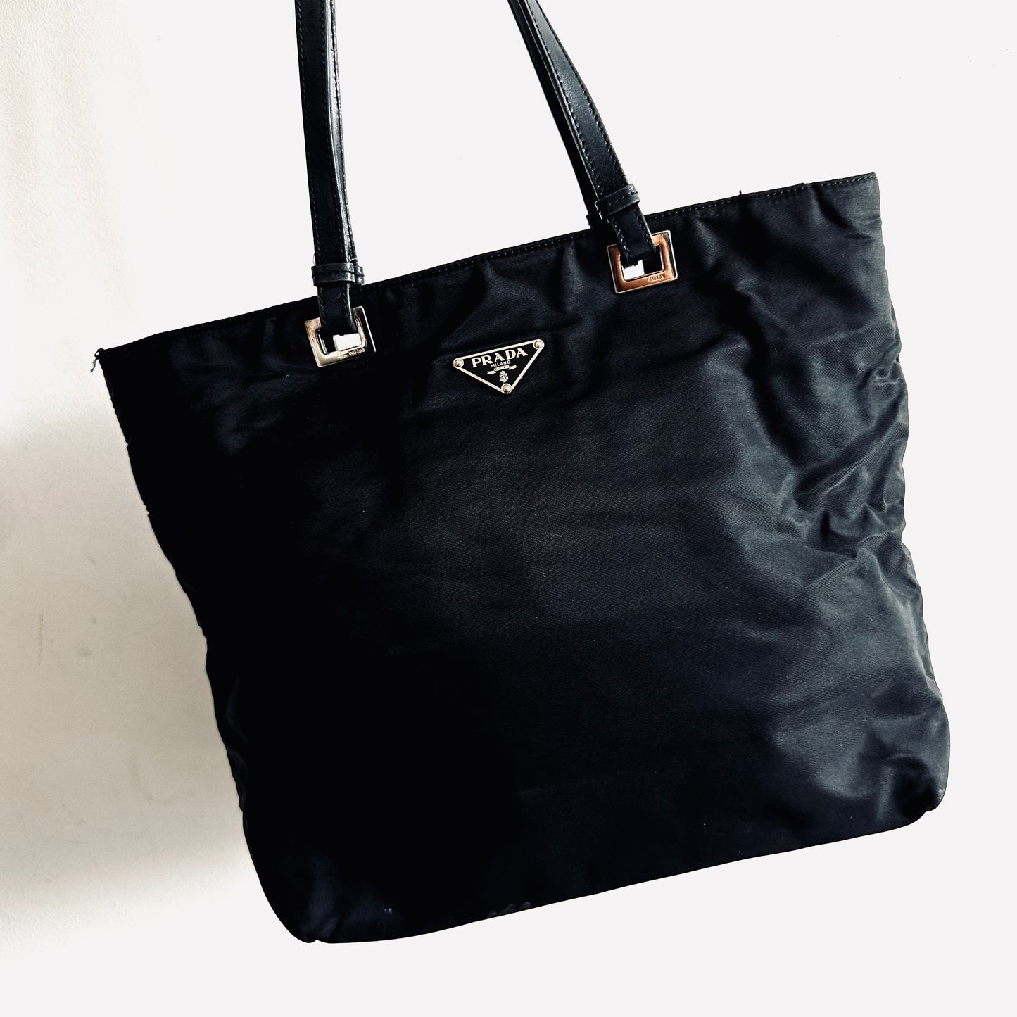 Prada Black Tessuto Acciaio Classic Logo Shopper Zip Shoulder Tote Bag