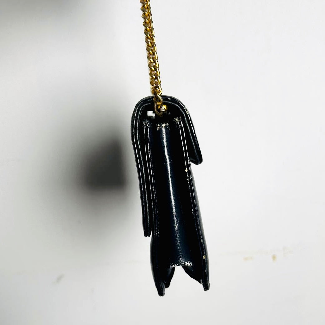 Christian Dior CD Black GHW Monogram Logo Leather Vintage Flap Shoulder Sling Bag