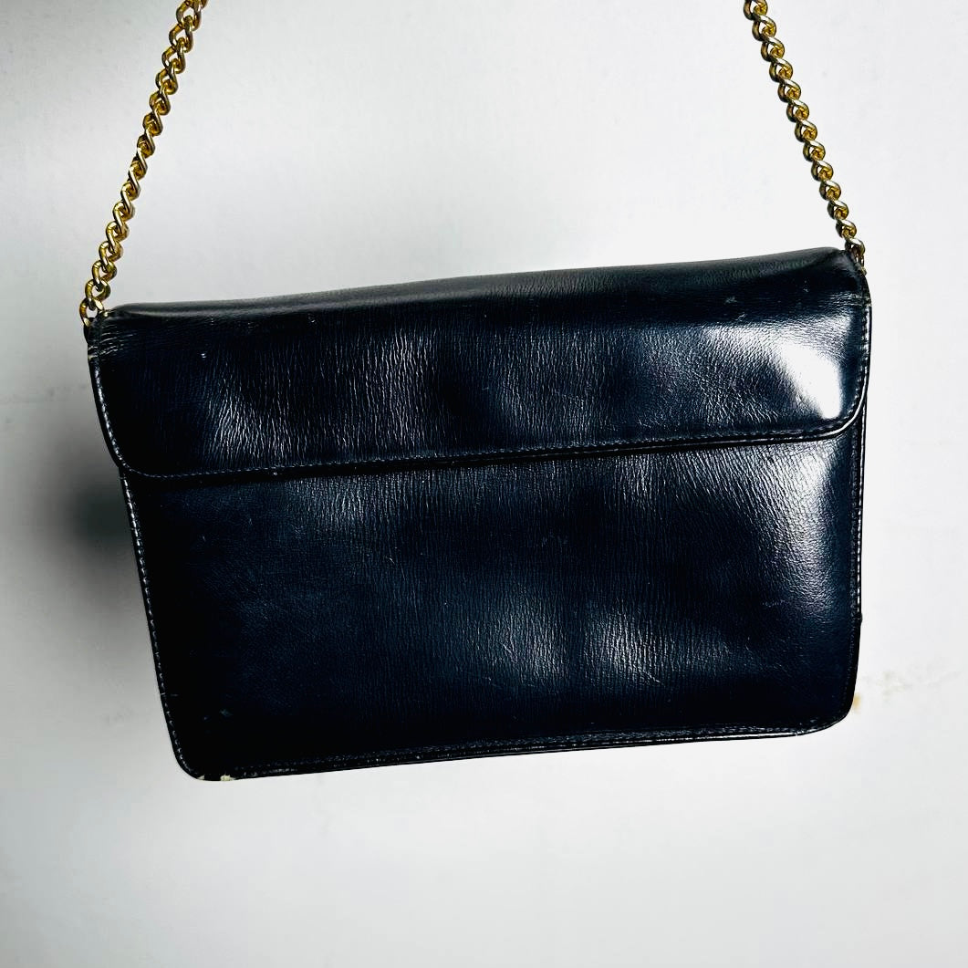 Christian Dior CD Black GHW Monogram Logo Leather Vintage Flap Shoulder Sling Bag