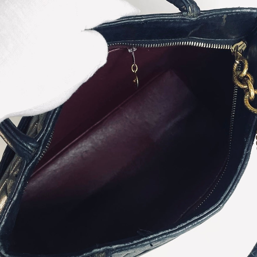 Chanel Black GHW Medallion Giant CC Monogram Logo Quilted Lambskin Shoulder Shopper Tote Bag 2s
