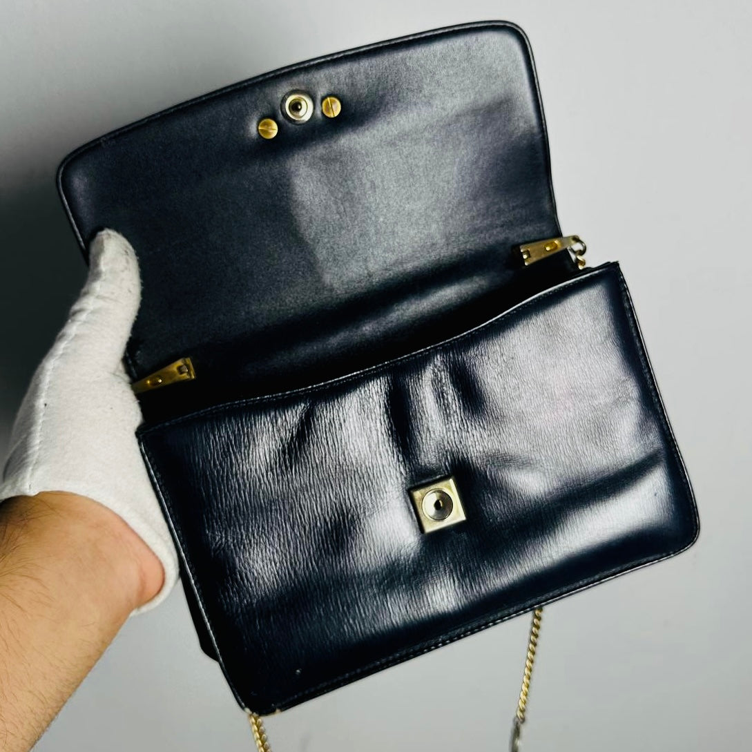 Christian Dior CD Black GHW Monogram Logo Leather Vintage Flap Shoulder Sling Bag