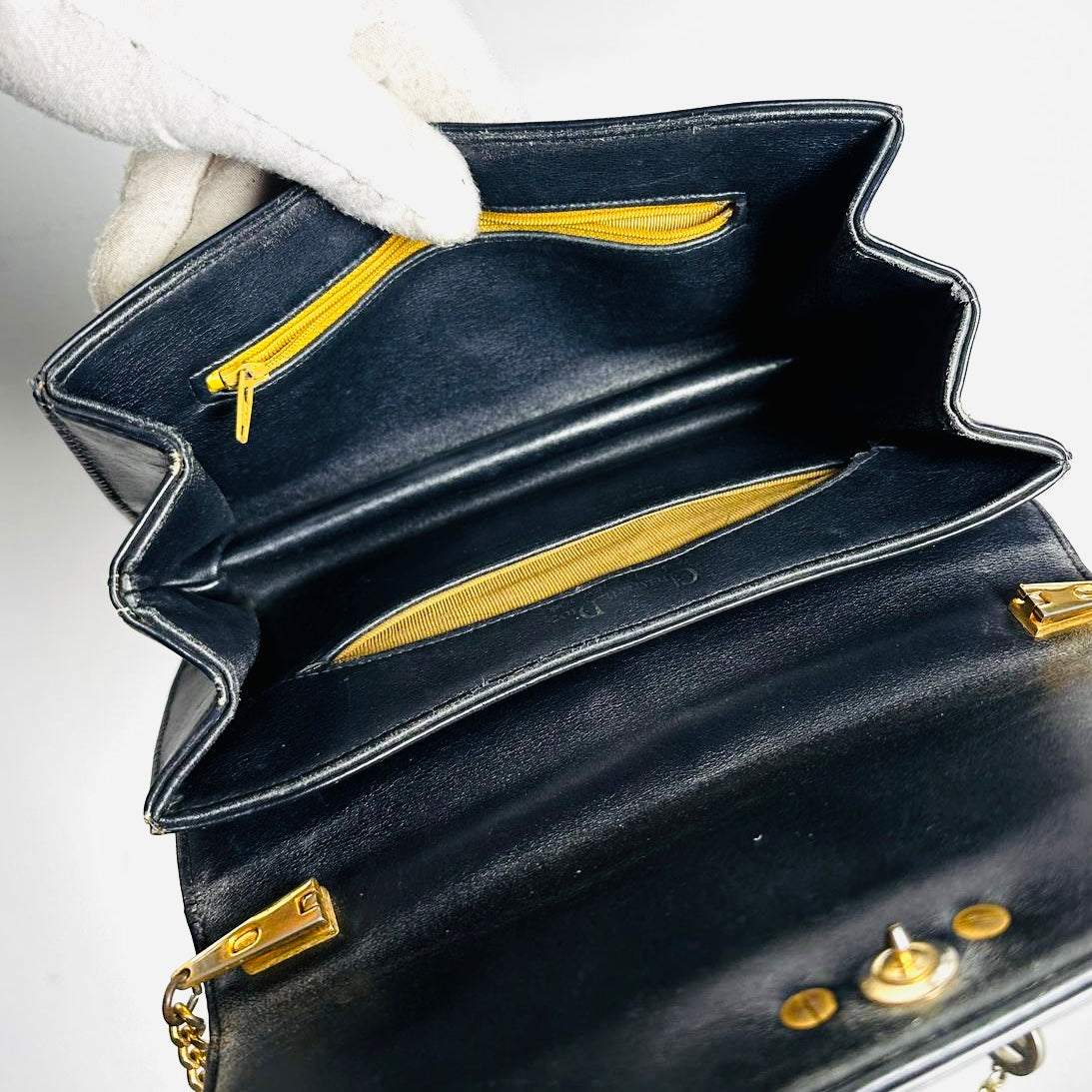 Christian Dior CD Black GHW Monogram Logo Leather Vintage Flap Shoulder Sling Bag