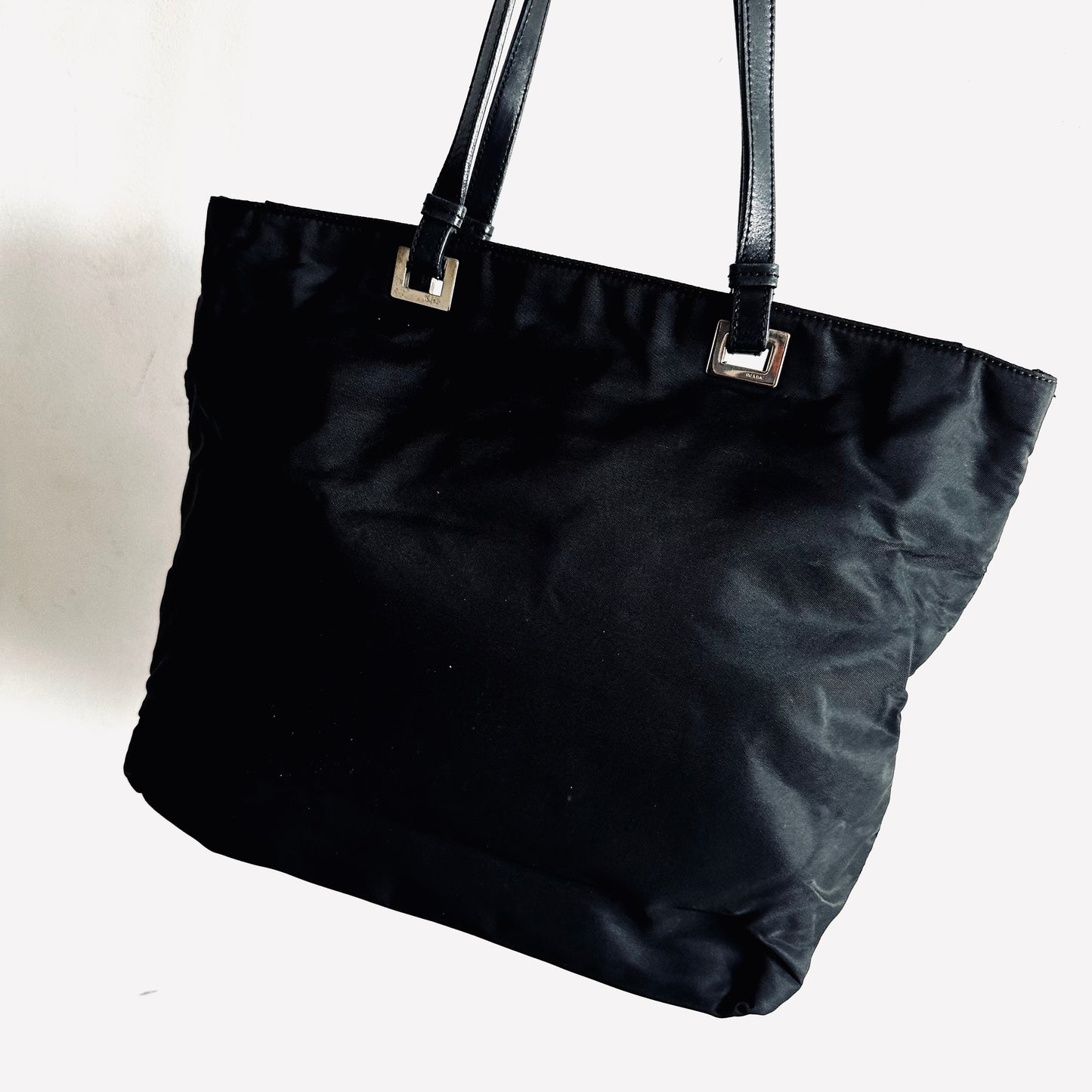 Prada Black Tessuto Acciaio Classic Logo Shopper Zip Shoulder Tote Bag