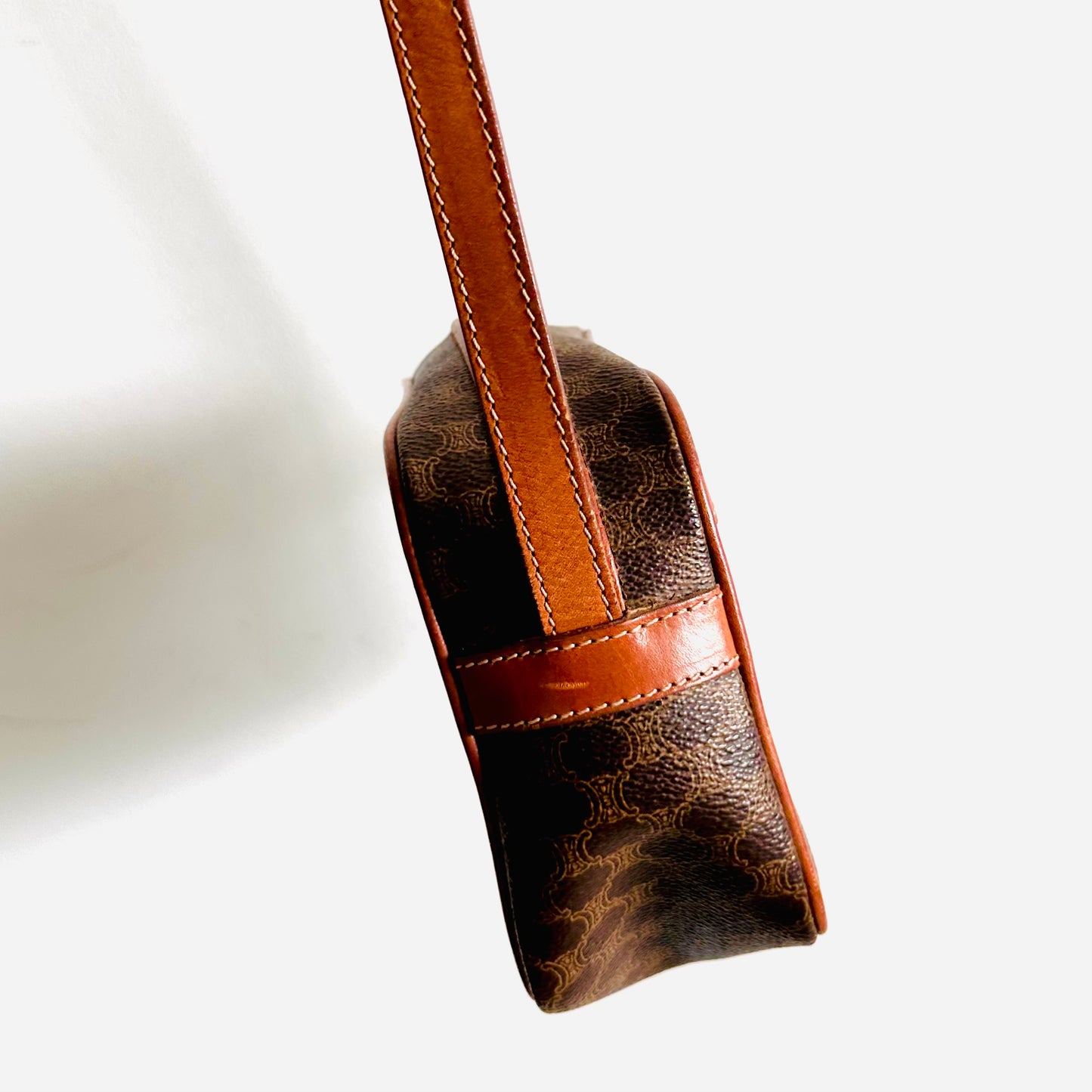 Celine Brown Triomphe Macadam Monogram Logo Mini Vintage Shoulder Sling Bag