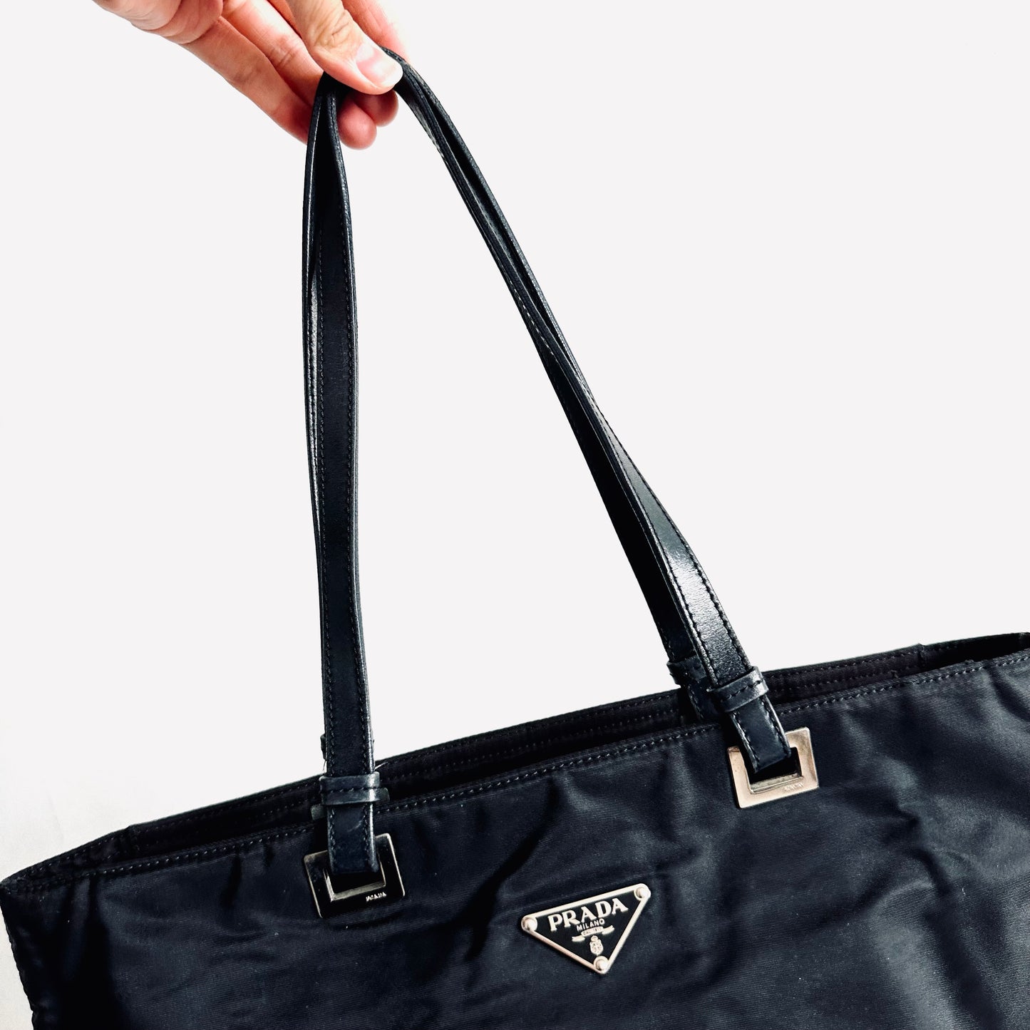 Prada Black Tessuto Acciaio Classic Logo Shopper Zip Shoulder Tote Bag