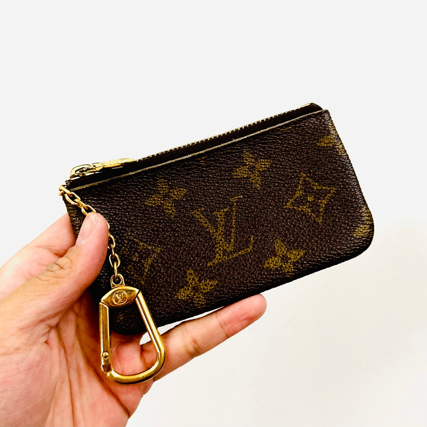 Louis Vuitton LV Key Cles Monogram Logo GHW Zip Pouch Clutch Case