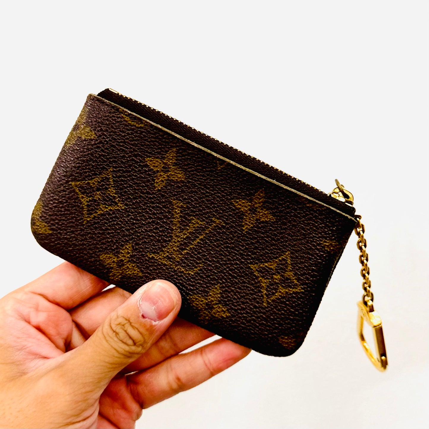 Louis Vuitton LV Key Cles Monogram Logo GHW Zip Pouch Clutch Case