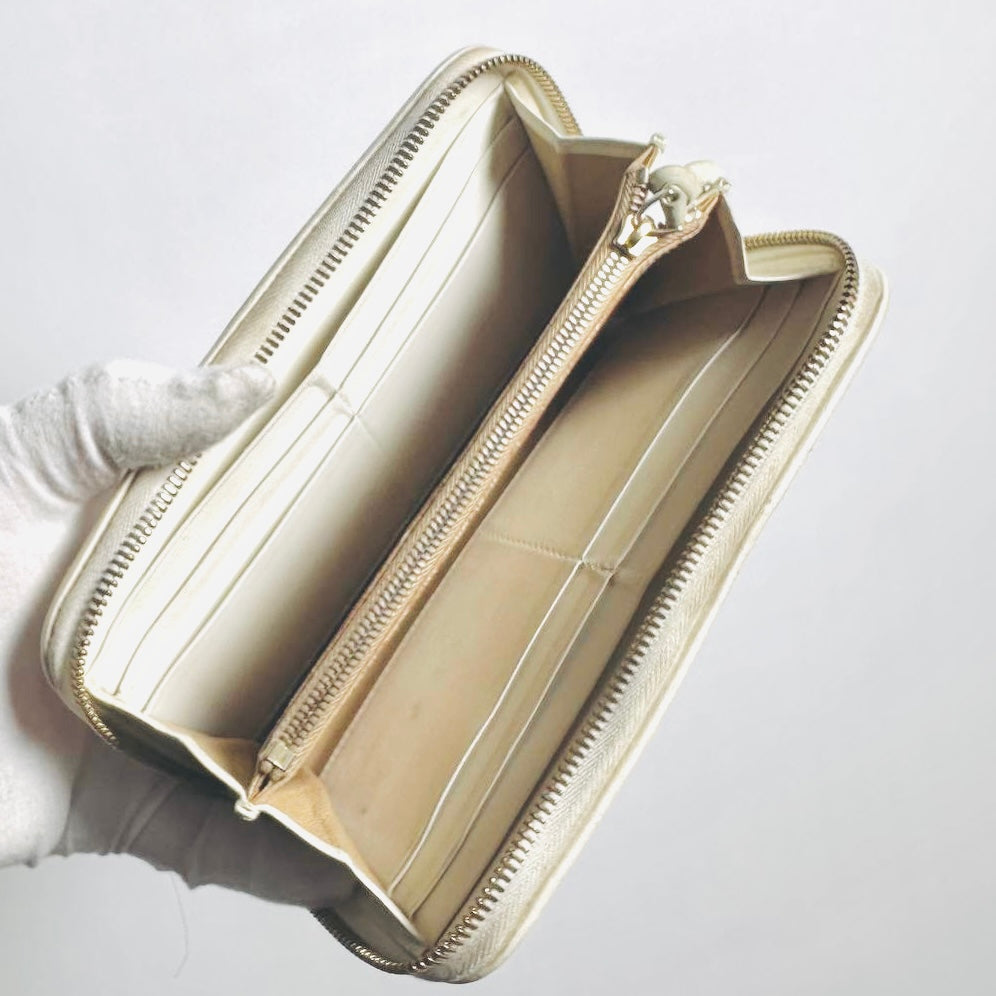 Bottega Veneta BV Continental White GHW Intrecciato Nappa Woven Leather Zip Around Zippy Long Wallet