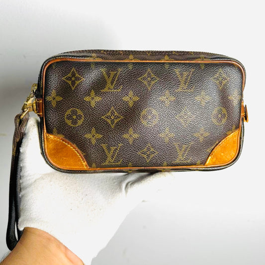 Louis Vuitton LV Marly Dragonne Monogram Logo GHW Vintage Wrislet Clutch Case Pouch