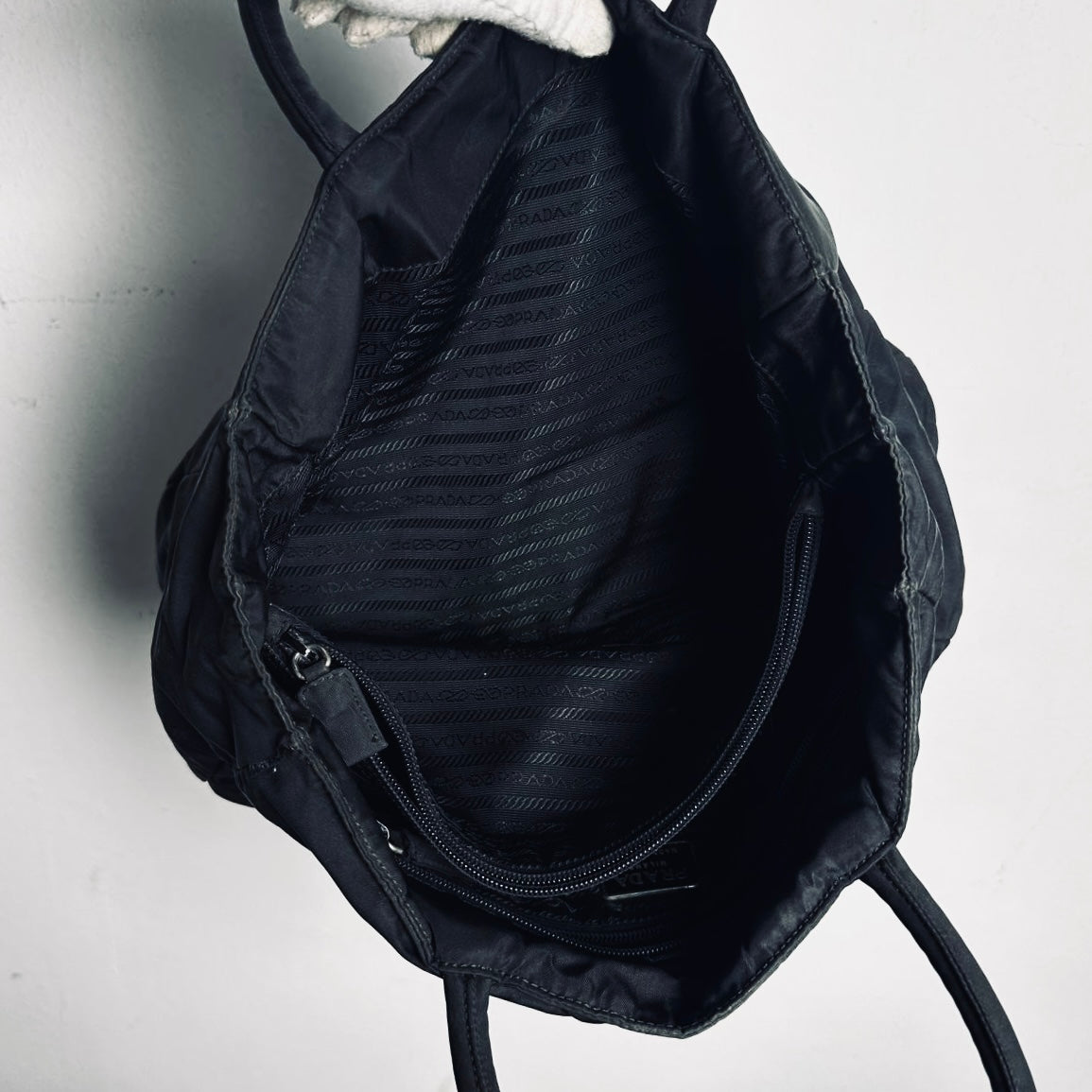 Prada Black Tessuto Classic Monogram Logo Shopper City Nylon Shoulder Tote Bag