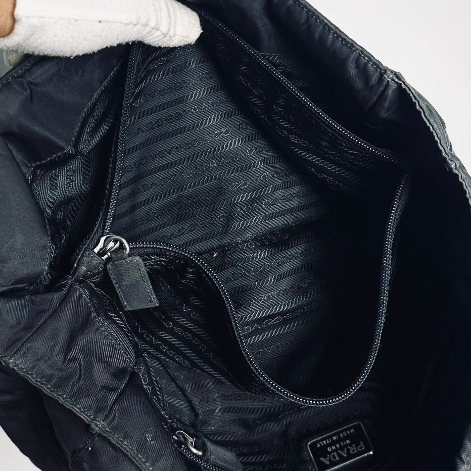 Prada Black Tessuto Classic Monogram Logo Shopper City Nylon Shoulder Tote Bag