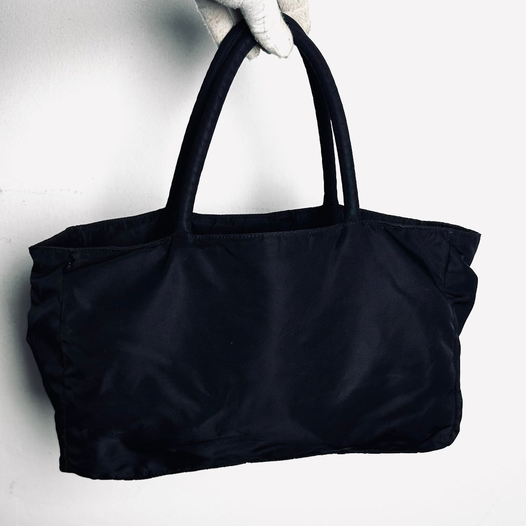 Prada Black Tessuto Classic Monogram Logo Shopper City Nylon Shoulder Tote Bag