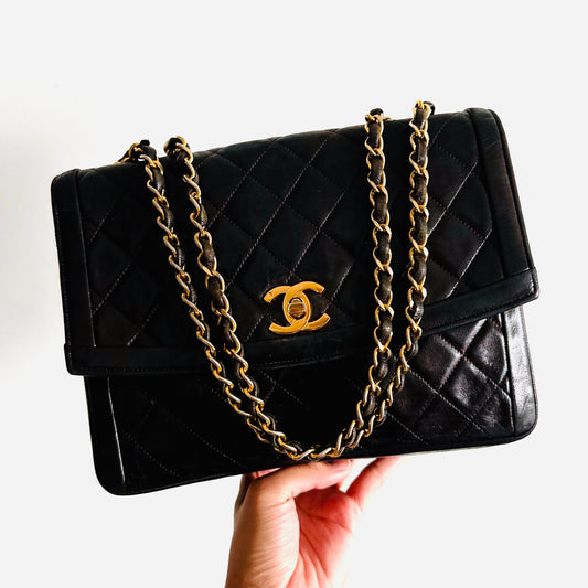 Chanel Dark Chocolate Brown GHW CC Logo Classic Diana Envelope Single Flap Quilted Lambskin Vintage 2-Way Shoulder Sling Bag Pre Series