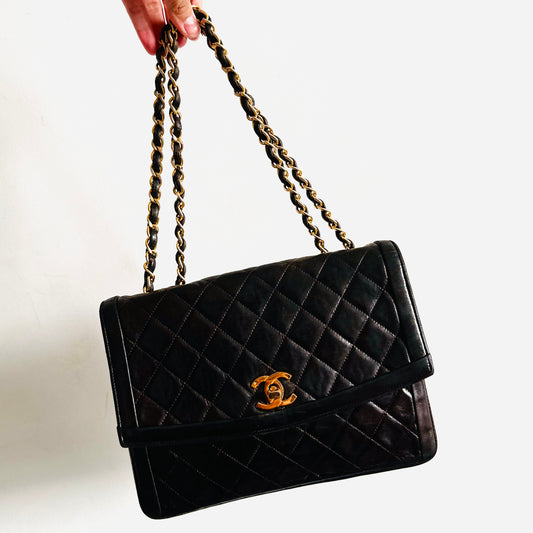 Chanel Dark Chocolate Brown GHW CC Logo Classic Diana Envelope Single Flap Quilted Lambskin Vintage 2-Way Shoulder Sling Bag Pre Series