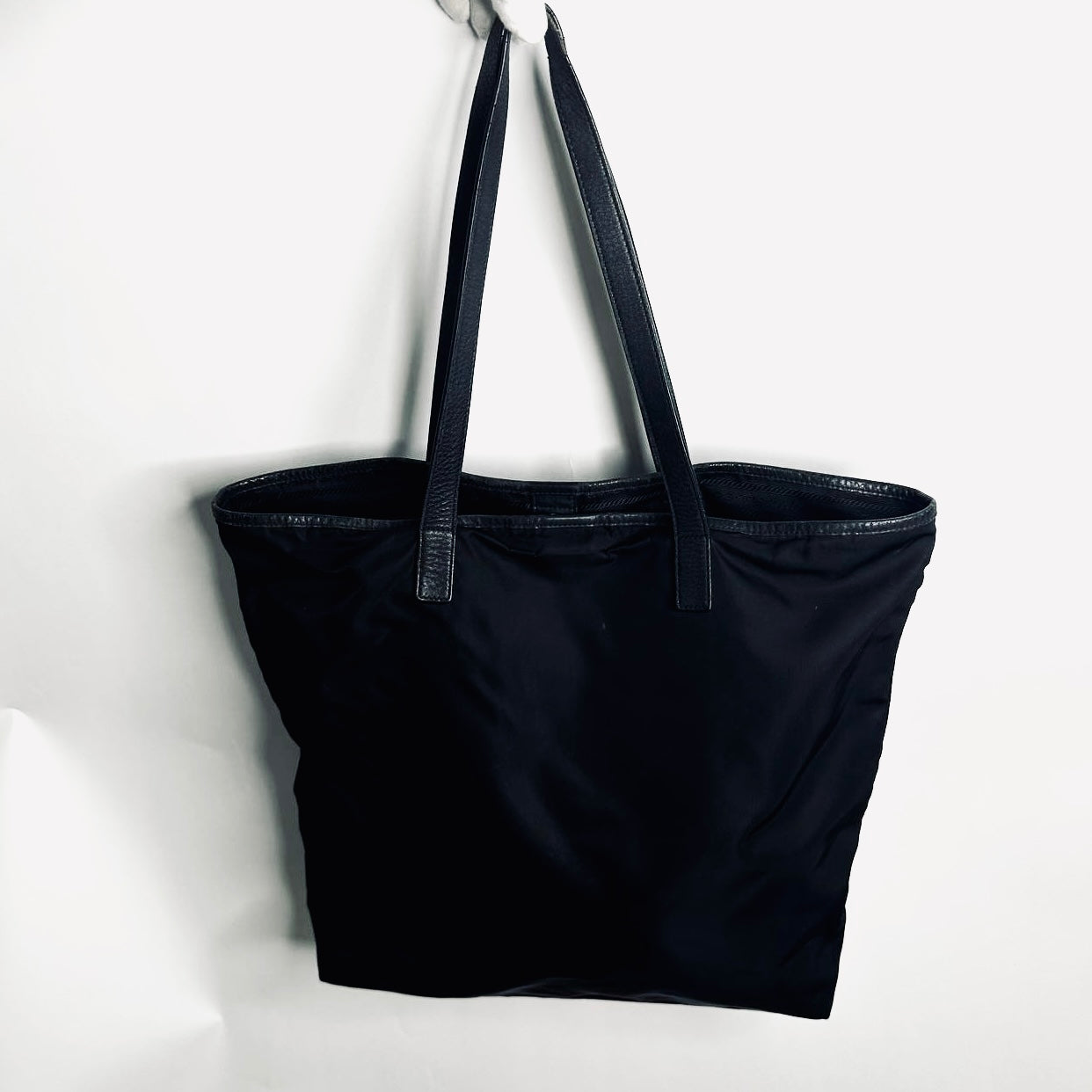 Prada Black Tessuto Classic Logo Nylon Shoulder Shopper Tote Bag