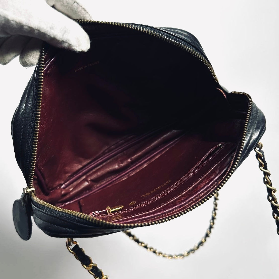 Chanel Black GHW Quilted Lambskin CC Monogram Logo Charm Chain Vintage Shoulder Sling Bag
