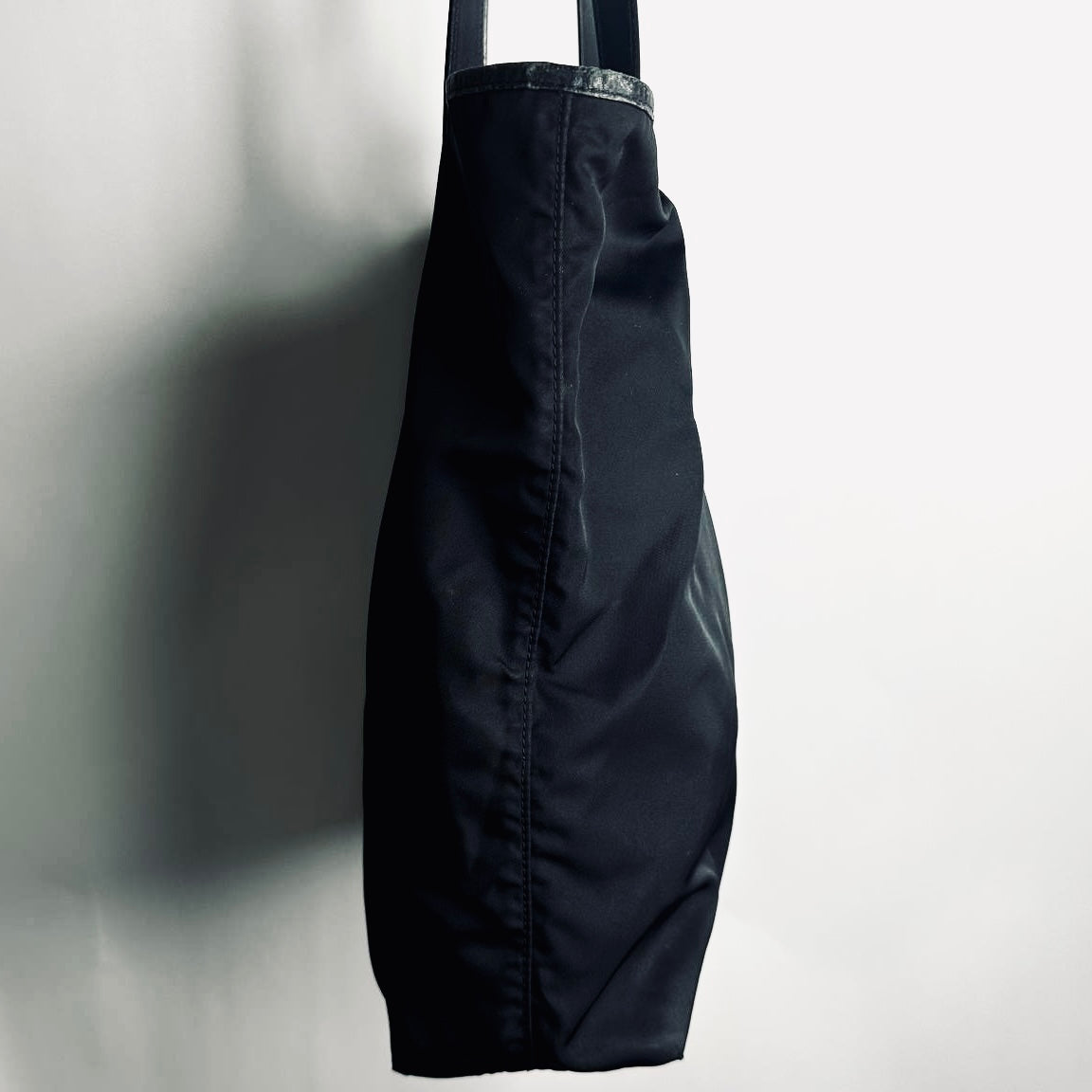Prada Black Tessuto Classic Logo Nylon Shoulder Shopper Tote Bag