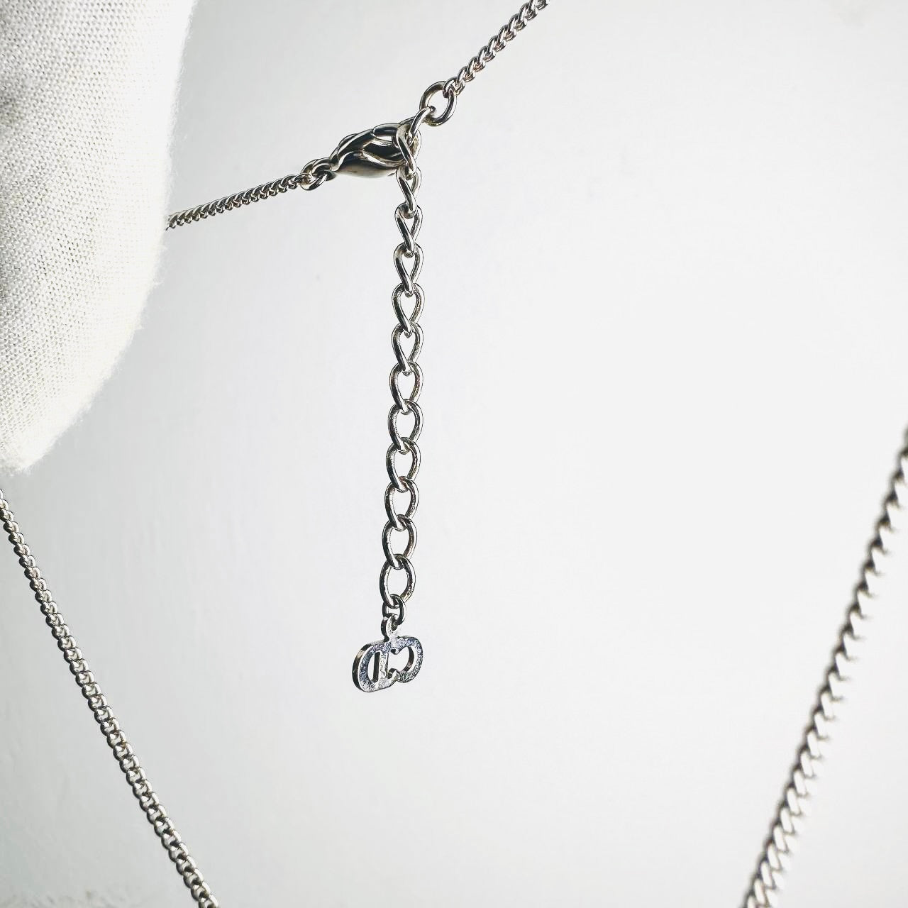 Christian Dior CD Giant Monogram Logo Signature Silver & Crystals Vintage Pendant Necklace