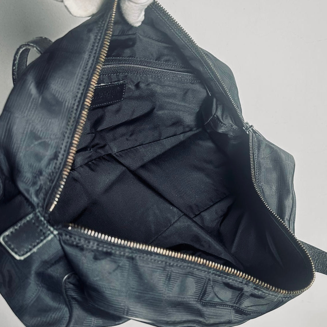 Chanel Black Travel Line East West Quilted Jacquard CC Monogram Logo Shoulder Shopper Boston Tote Bag 7s