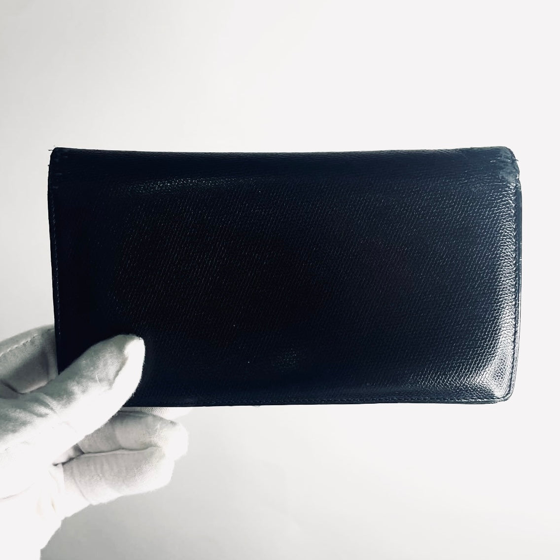 Chanel Black GHW CC Logo Grained Calfskin Leather Vintage Bifold Flap Long Wallet 10s