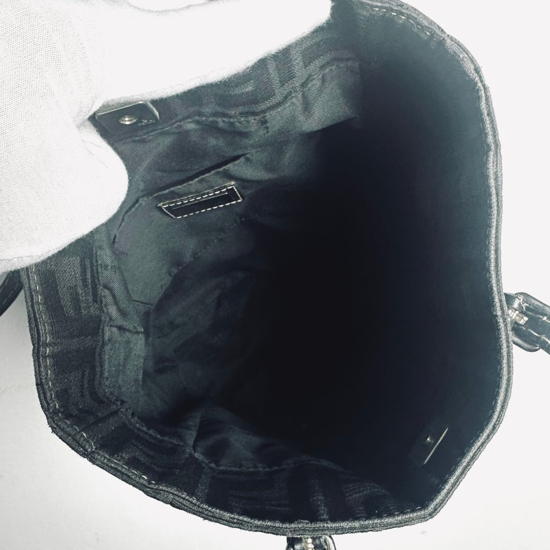 Fendi Black Zucca FF Monogram Logo Shopper Shoulder Tote Bag